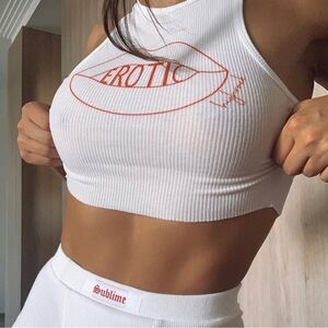 HIGHRACK STUDIOS EROTIC KISS Ribbed Tank White Red Size XS